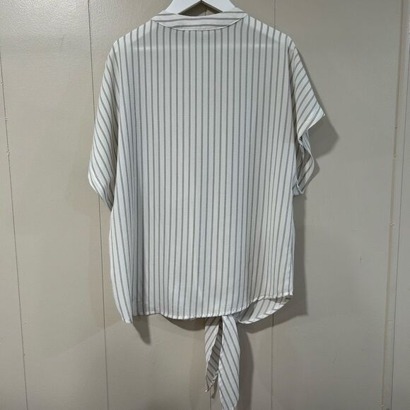 Olivaceous Women’s Medium Striped Button Down Tie Front Blouse - Picture 2 of 5
